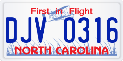 NC license plate DJV0316