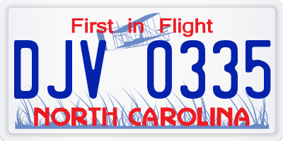 NC license plate DJV0335