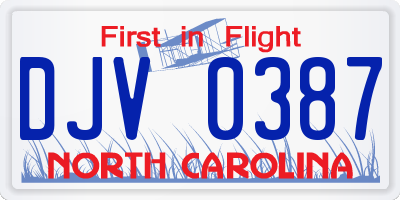 NC license plate DJV0387