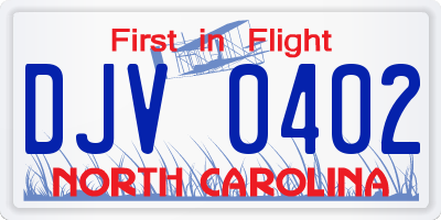 NC license plate DJV0402
