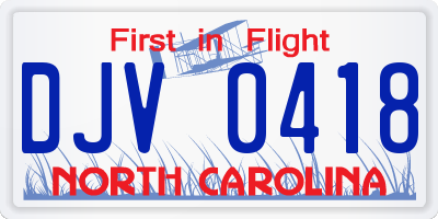 NC license plate DJV0418