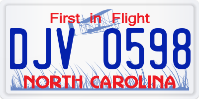 NC license plate DJV0598