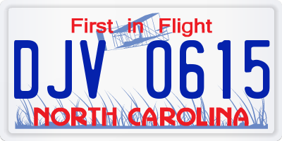 NC license plate DJV0615
