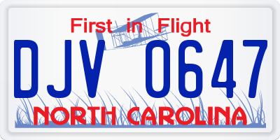 NC license plate DJV0647