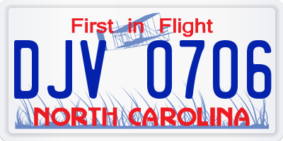 NC license plate DJV0706