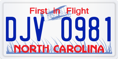NC license plate DJV0981