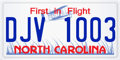 NC license plate DJV1003