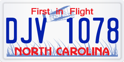 NC license plate DJV1078