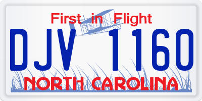 NC license plate DJV1160