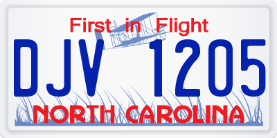 NC license plate DJV1205