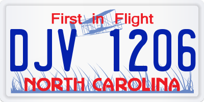 NC license plate DJV1206