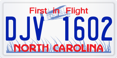NC license plate DJV1602