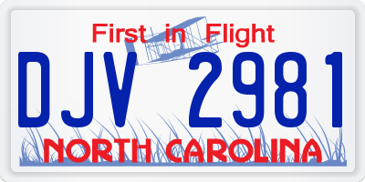 NC license plate DJV2981
