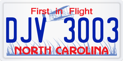 NC license plate DJV3003