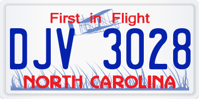 NC license plate DJV3028