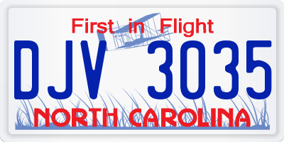 NC license plate DJV3035