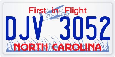 NC license plate DJV3052