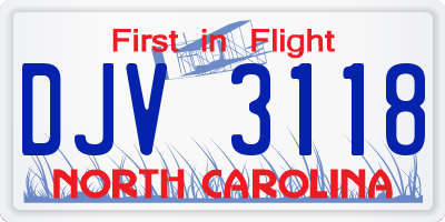 NC license plate DJV3118