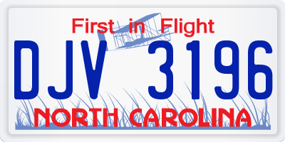 NC license plate DJV3196