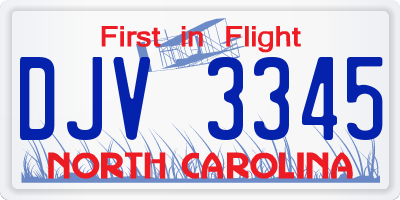 NC license plate DJV3345