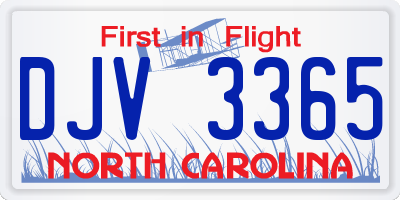 NC license plate DJV3365