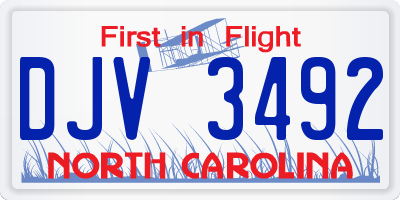 NC license plate DJV3492