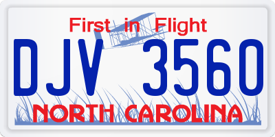 NC license plate DJV3560