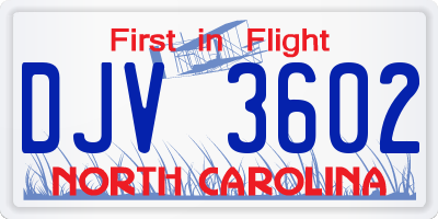 NC license plate DJV3602