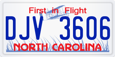 NC license plate DJV3606