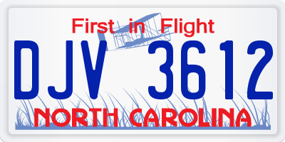 NC license plate DJV3612