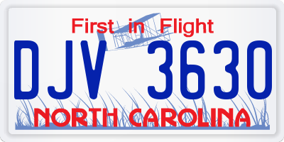NC license plate DJV3630