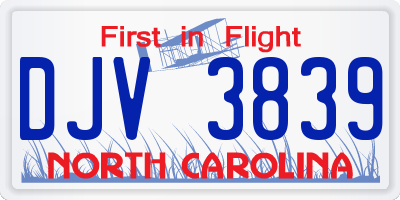 NC license plate DJV3839