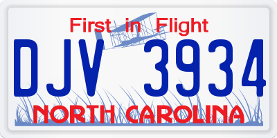 NC license plate DJV3934