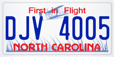 NC license plate DJV4005