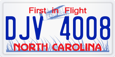 NC license plate DJV4008
