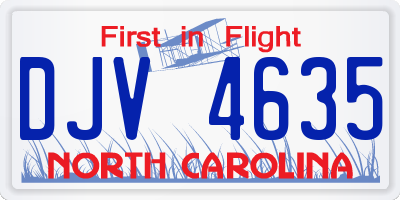 NC license plate DJV4635