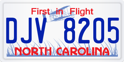 NC license plate DJV8205