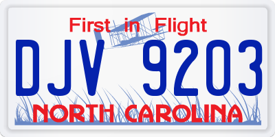 NC license plate DJV9203