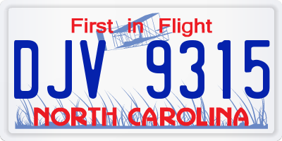 NC license plate DJV9315