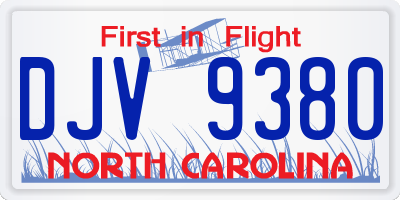 NC license plate DJV9380