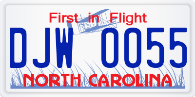 NC license plate DJW0055