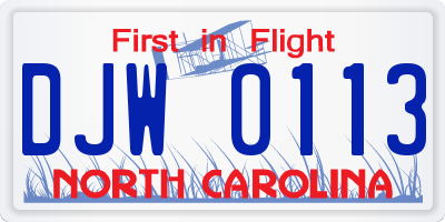 NC license plate DJW0113