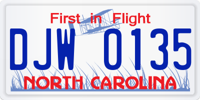 NC license plate DJW0135