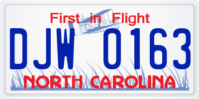 NC license plate DJW0163