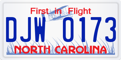 NC license plate DJW0173