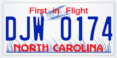 NC license plate DJW0174
