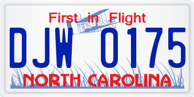 NC license plate DJW0175