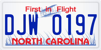 NC license plate DJW0197