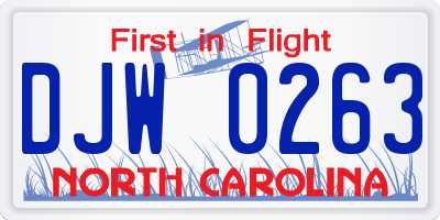 NC license plate DJW0263