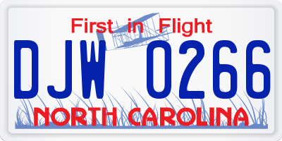 NC license plate DJW0266